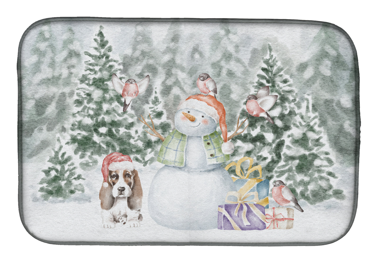 Basset Hound Puppy Brown and White with Christmas Presents Dish Drying Mat  the-store.com.