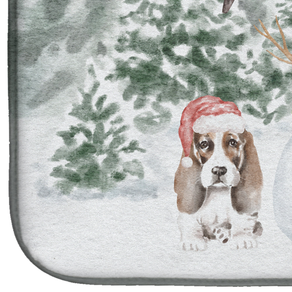Basset Hound Puppy Brown and White with Christmas Presents Dish Drying Mat  the-store.com.