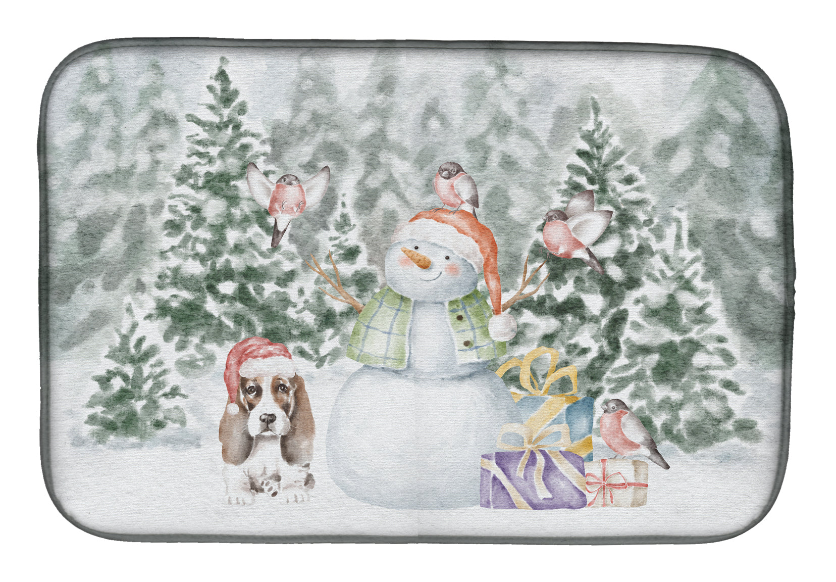 Basset Hound Puppy Brown and White with Christmas Presents Dish Drying Mat  the-store.com.