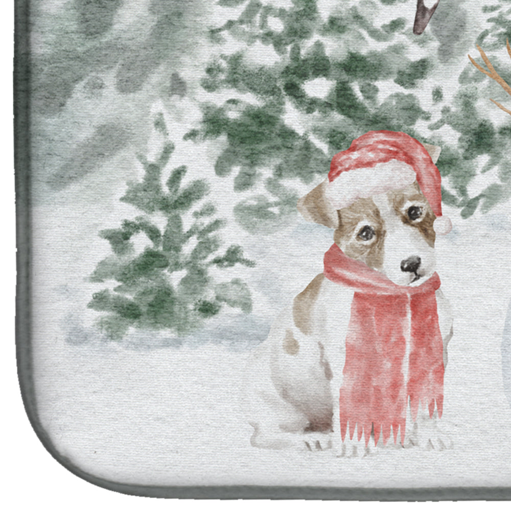 Jack Russell Terrier Puppy with Christmas Presents Dish Drying Mat  the-store.com.