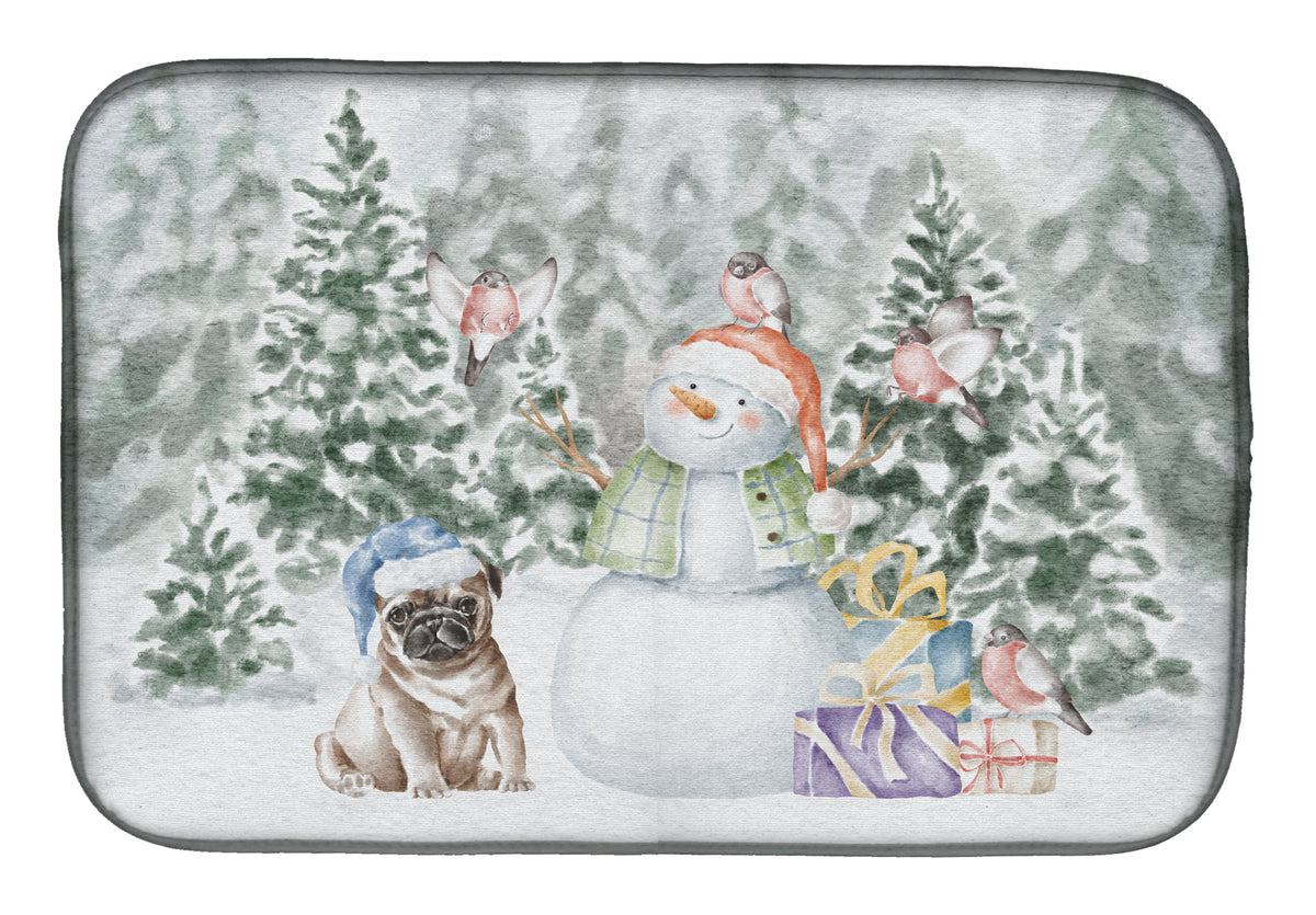 Pug Fawn Sitting with Christmas Presents Dish Drying Mat  the-store.com.