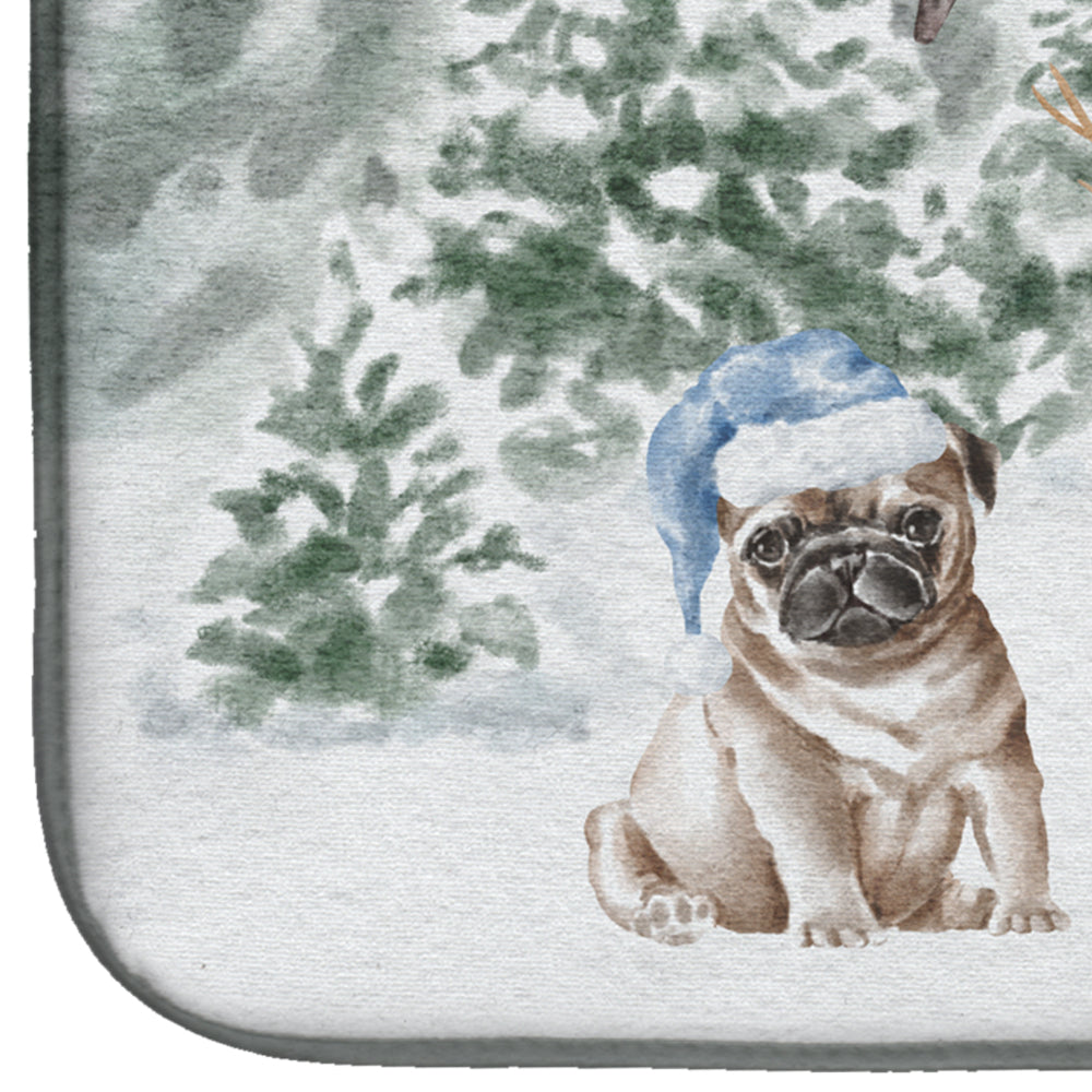 Pug Fawn Sitting with Christmas Presents Dish Drying Mat  the-store.com.