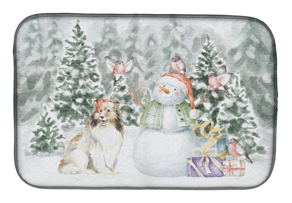 Sheltie/Shetland Sheepdog Sable with Christmas Presents Dish Drying Mat  the-store.com.