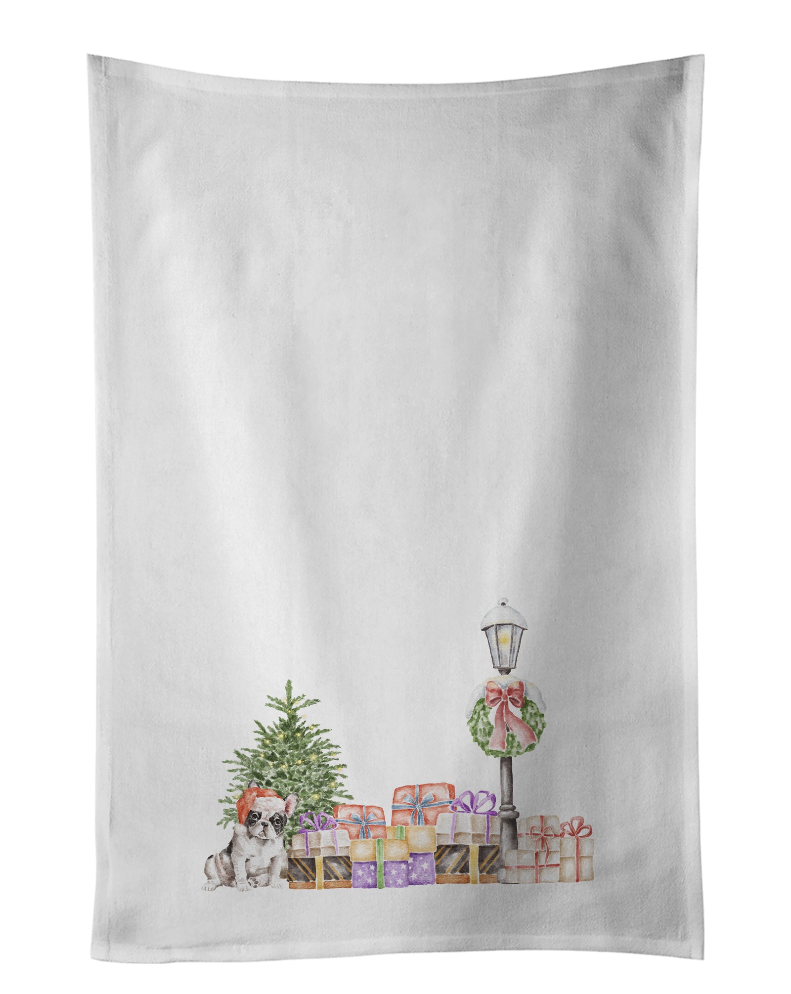 Buy this French Bulldog Black and White with Christmas Wonderland White Kitchen Towel Set of 2