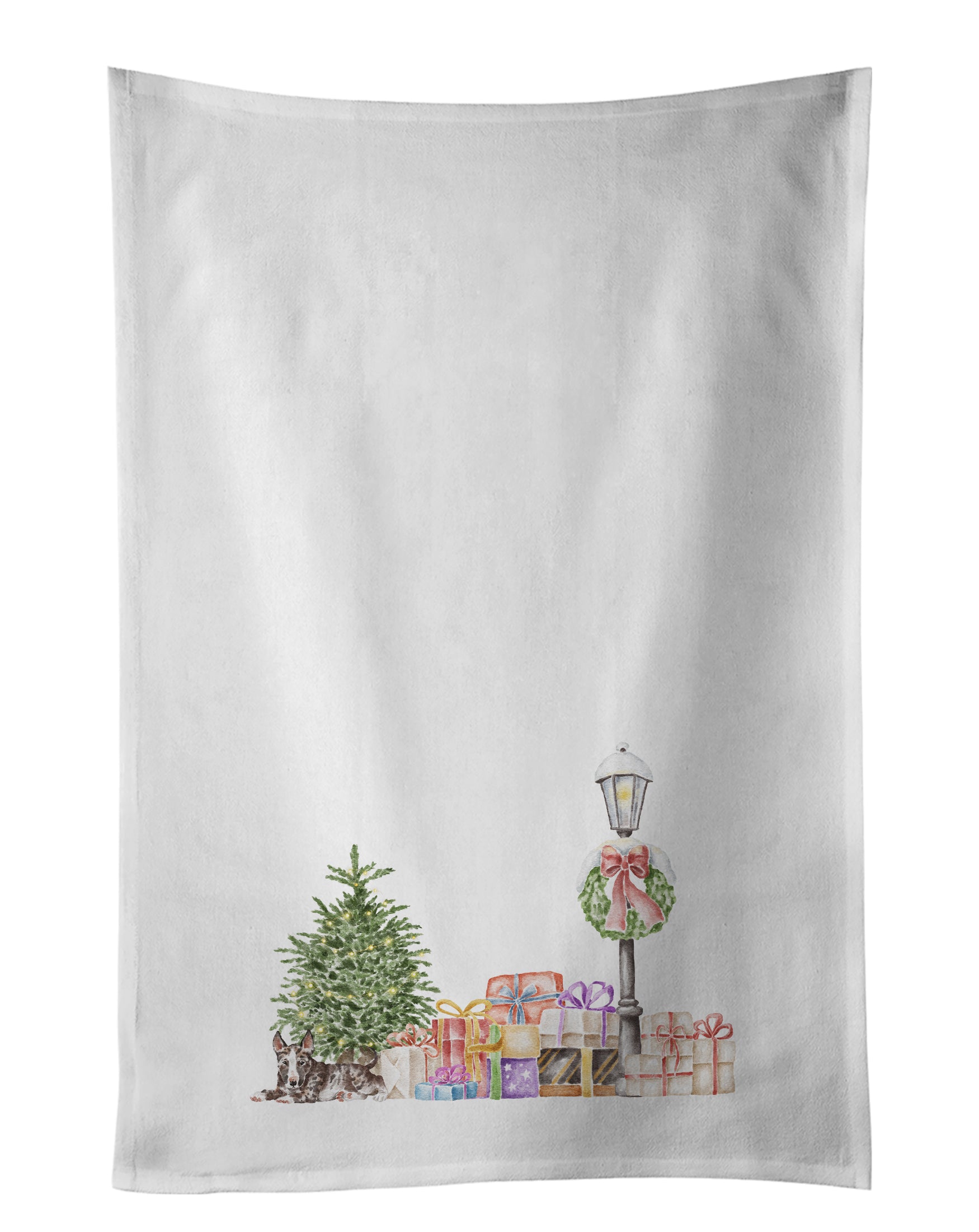 Buy this Bull Terrier Brindle with Christmas Wonderland White Kitchen Towel Set of 2