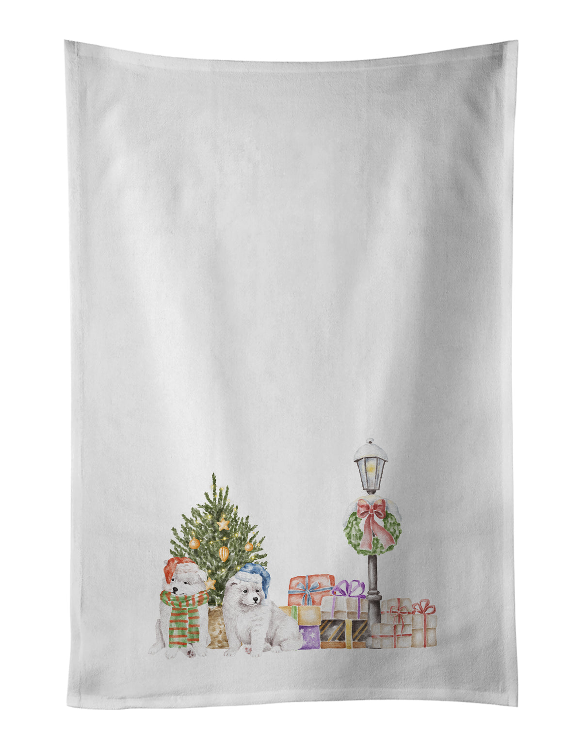 Buy this Samoyed Puppy Duo with Christmas Wonderland White Kitchen Towel Set of 2