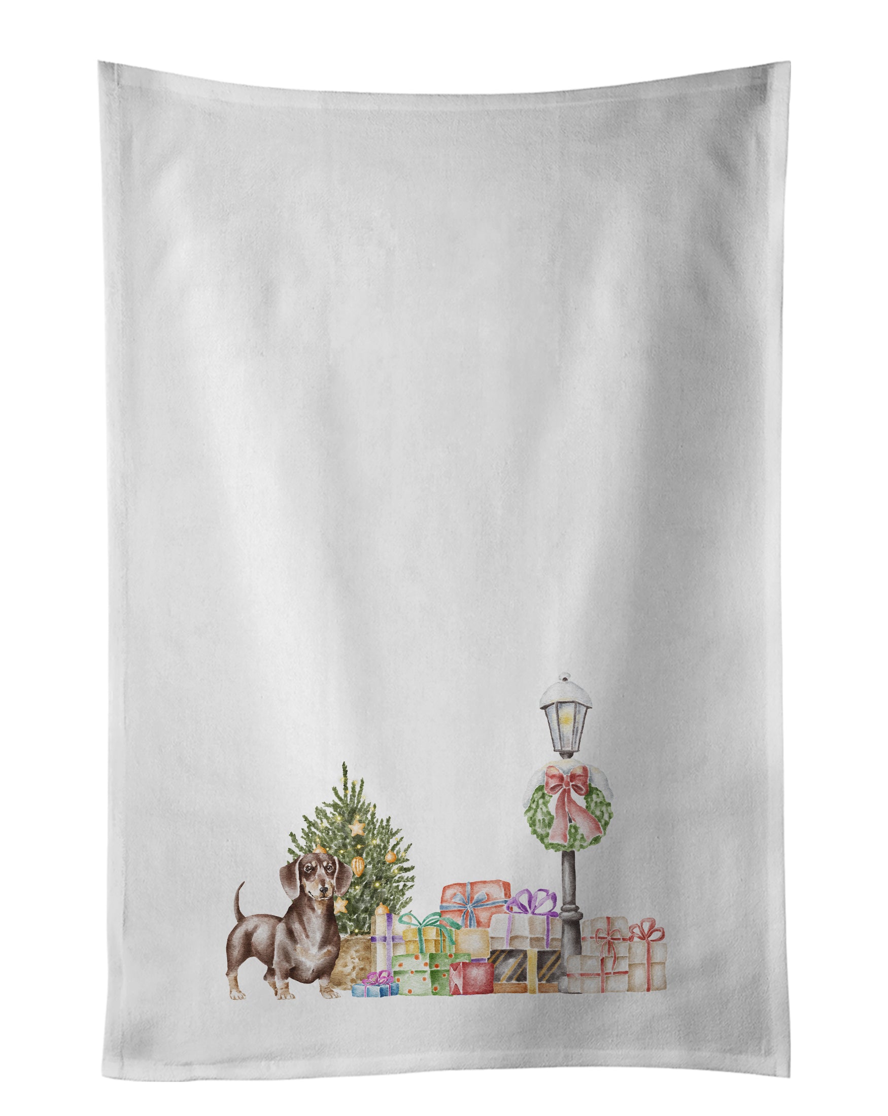 Buy this Dachshund Chocolate with Christmas Wonderland White Kitchen Towel Set of 2