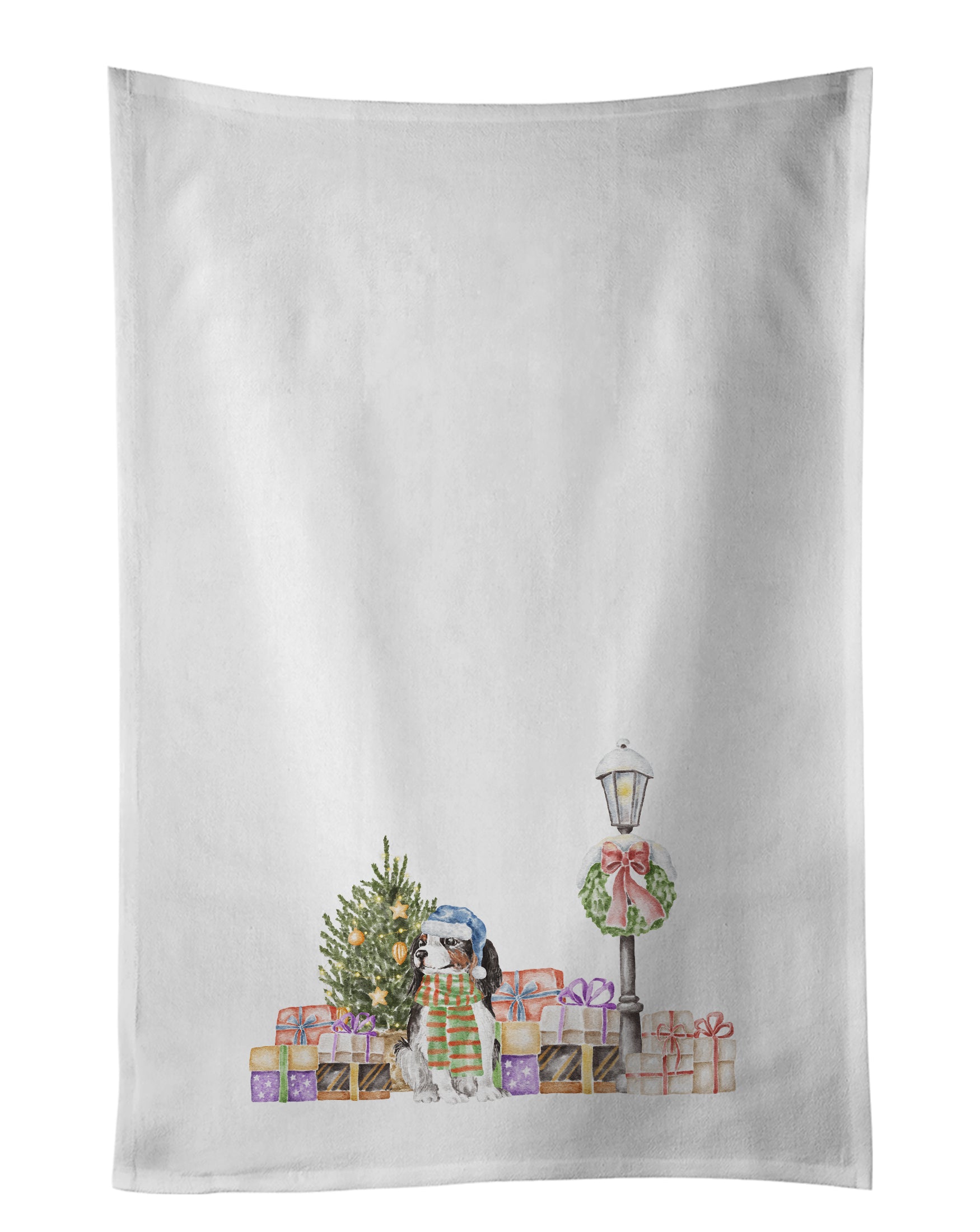 Buy this Cavalier King Charles Spaniel Tricolor with Christmas Wonderland White Kitchen Towel Set of 2