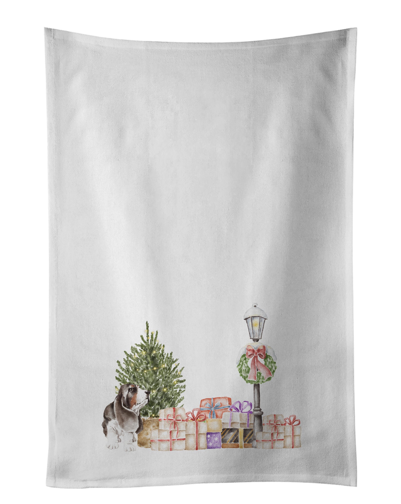 Buy this Basset Hound Tricolor with Christmas Wonderland White Kitchen Towel Set of 2