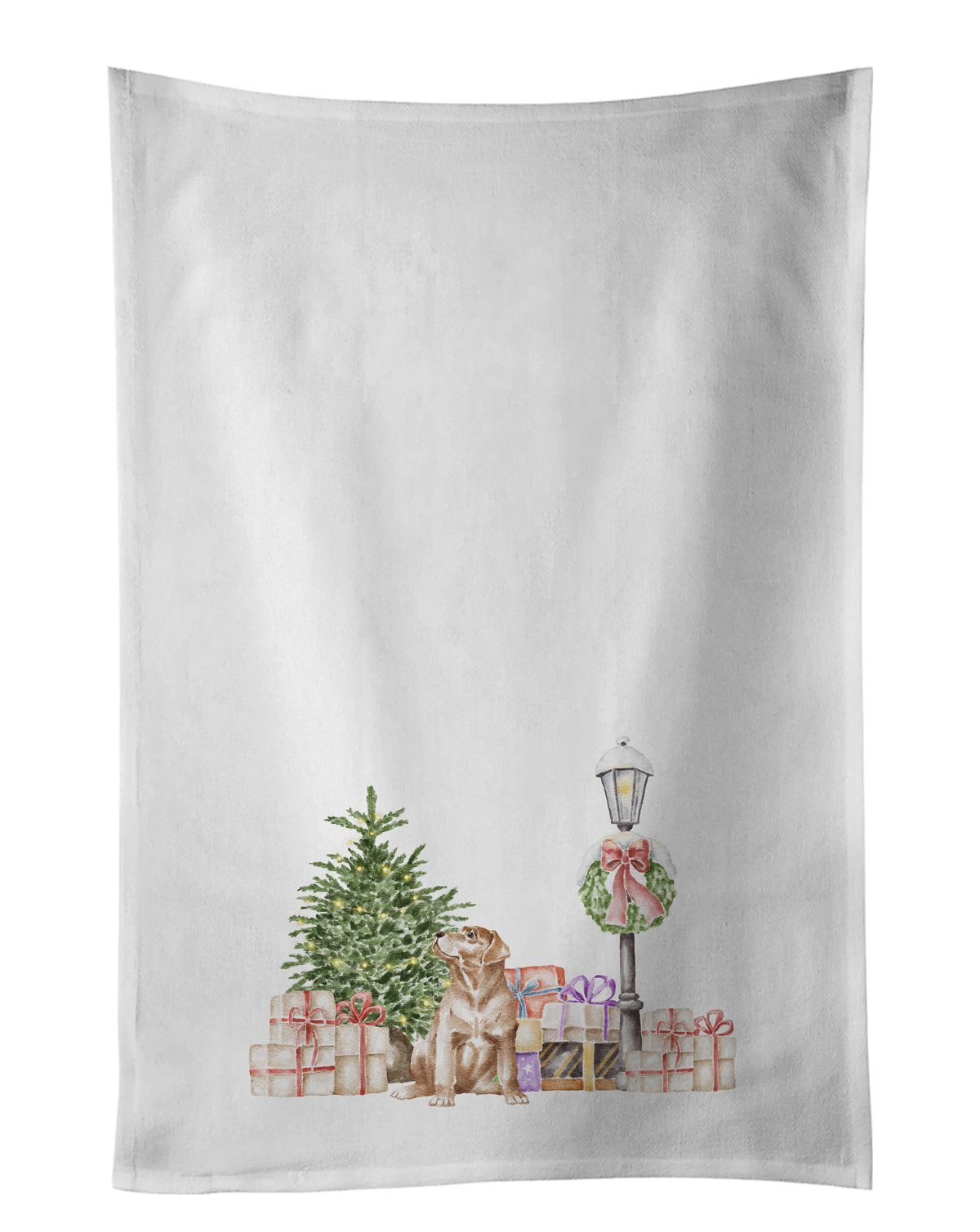 Buy this Labrador Retriever Yellow with Christmas Wonderland White Kitchen Towel Set of 2