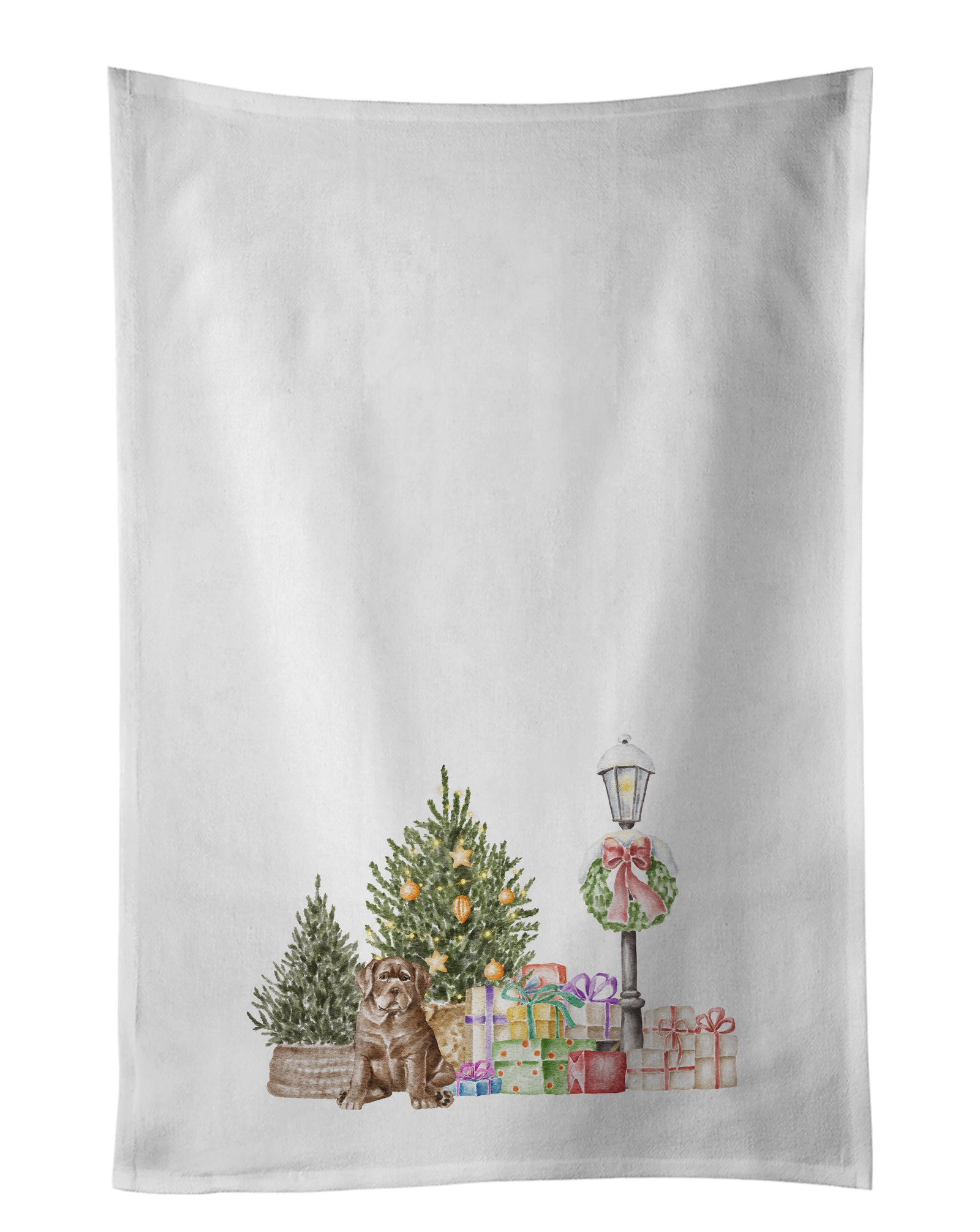 Buy this Labrador Retriever Puppy Chocolate with Christmas Wonderland White Kitchen Towel Set of 2