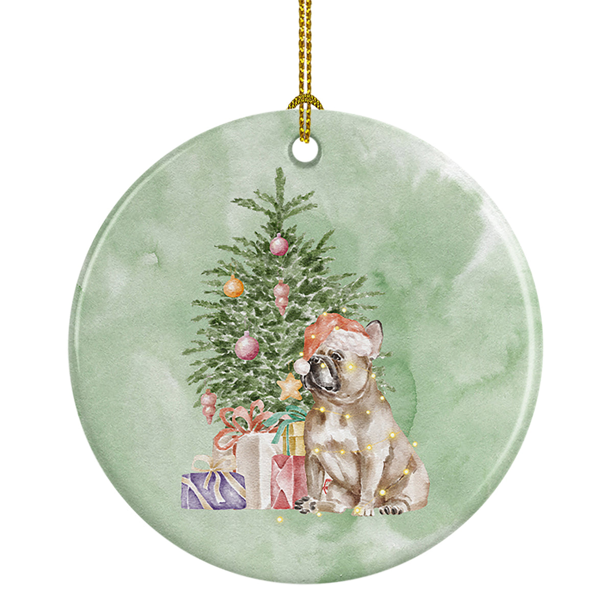 Buy this Christmas French Bulldog Fawn Ceramic Ornament