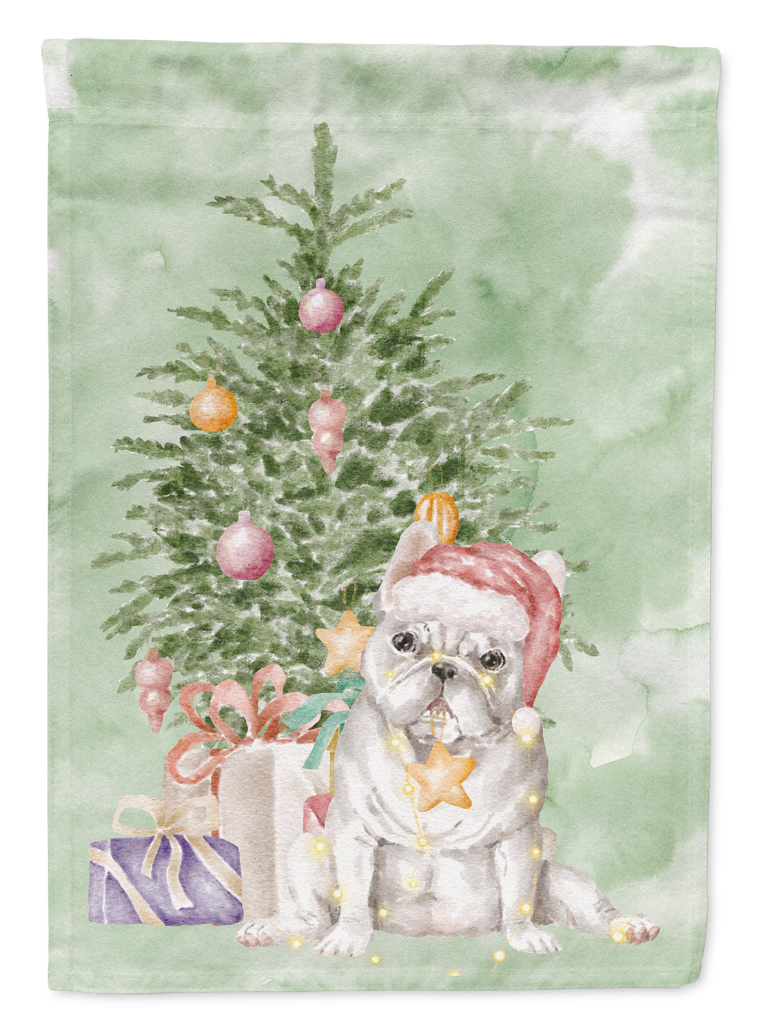 Christmas French Bulldog White Flag Garden Size  the-store.com.