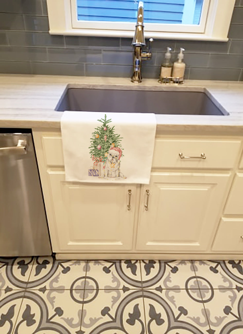 Buy this French Bulldog White Christmas Presents and Tree White Kitchen Towel Set of 2