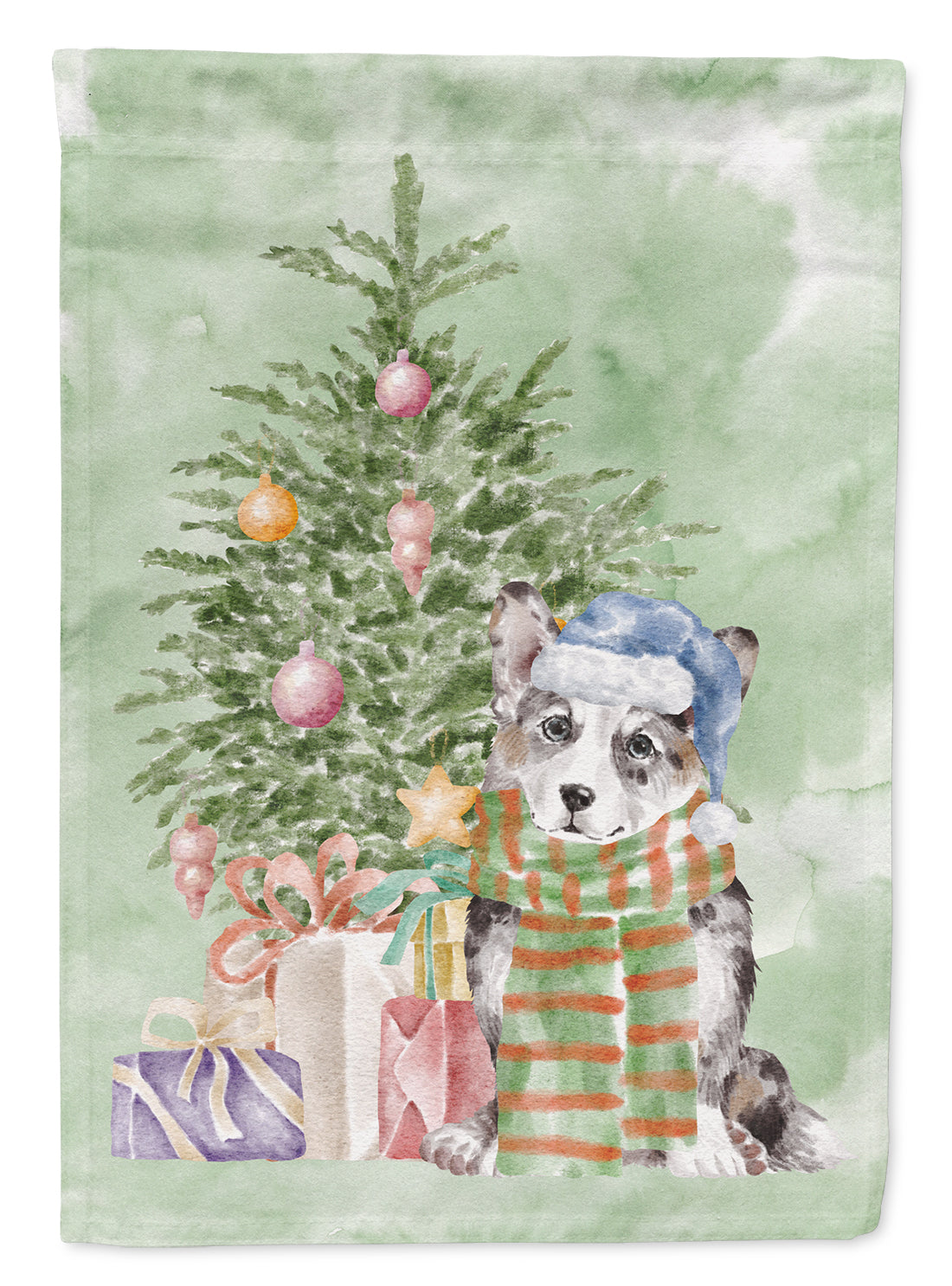 Christmas Cardigan Corgi Blue Merle Flag Garden Size  the-store.com.