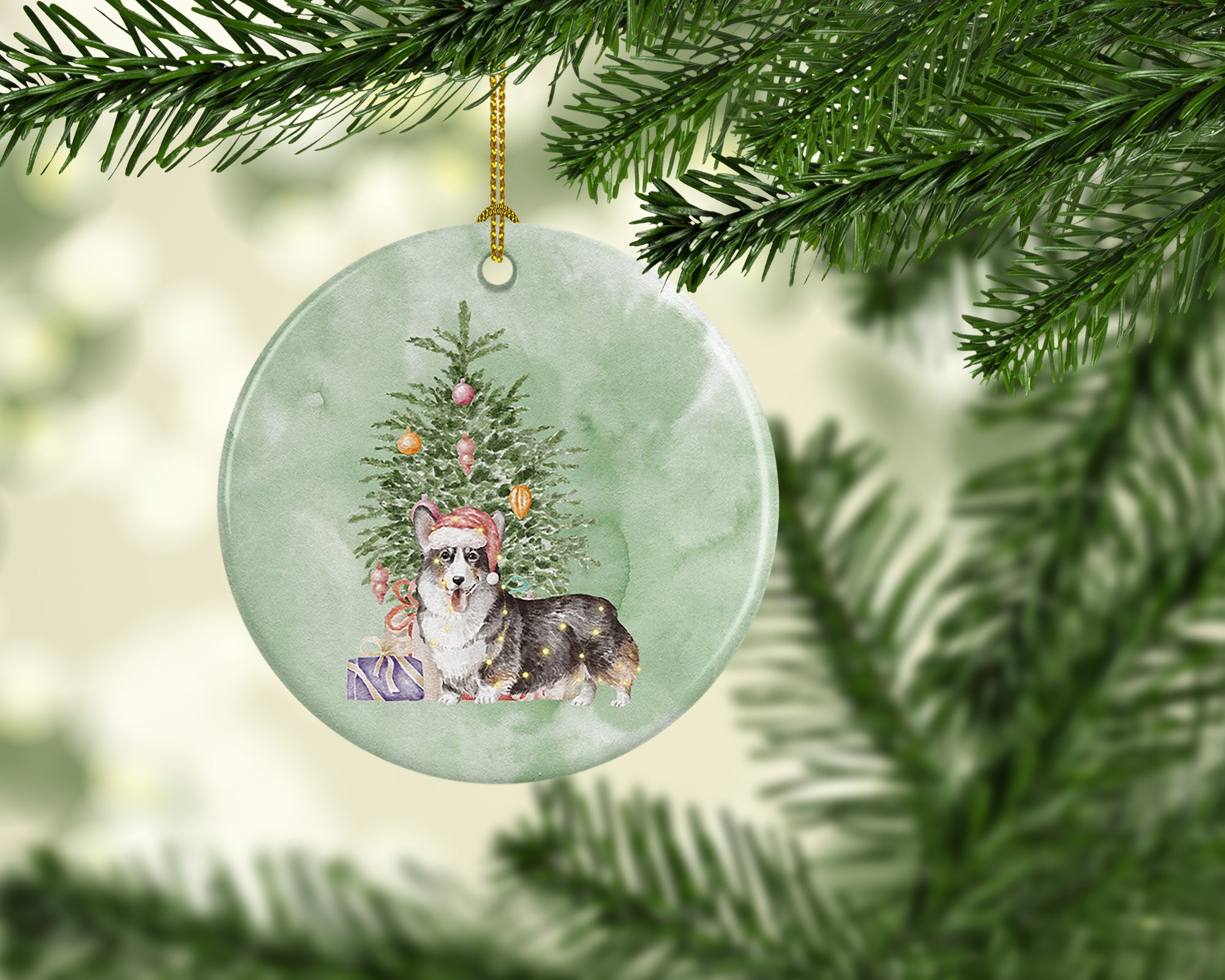 Buy this Christmas Pembroke Corgi Tricolor Ceramic Ornament