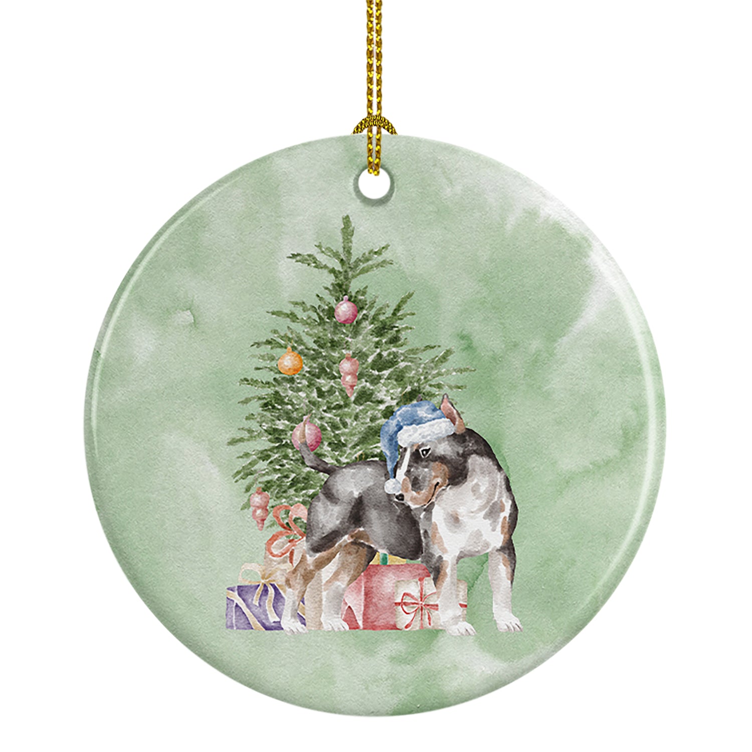 Buy this Christmas Bull Terrier Tricolor Ceramic Ornament