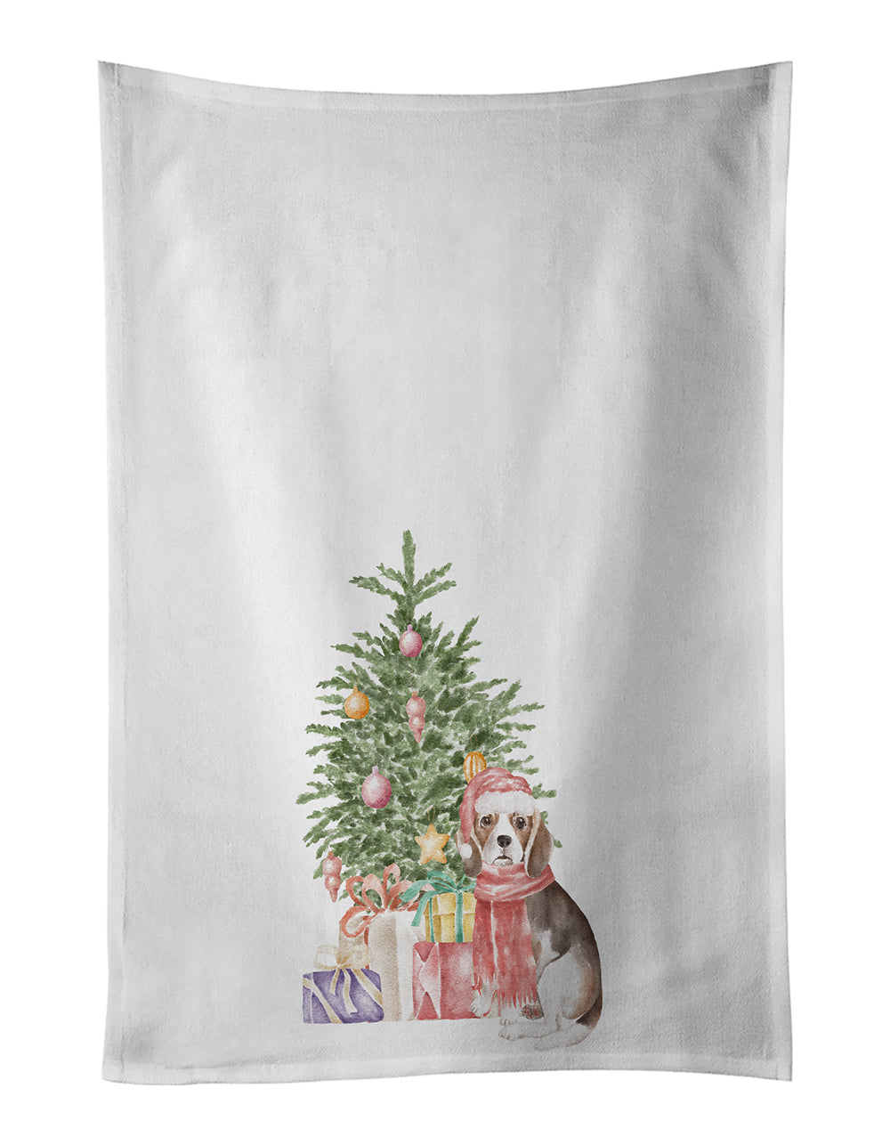 Buy this Beagle Puppy Christmas Presents and Tree White Kitchen Towel Set of 2