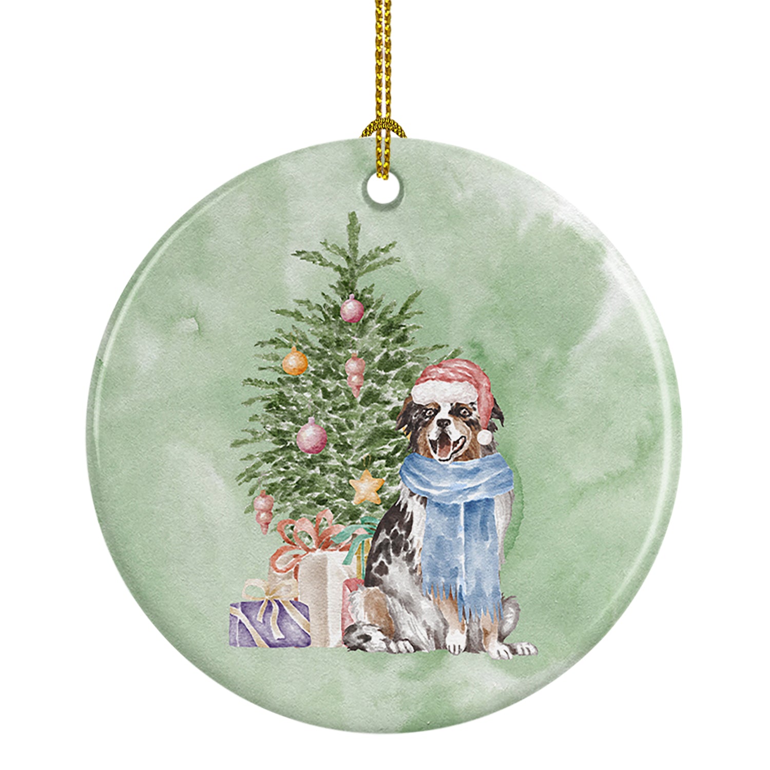 Buy this Christmas Australian Shepherd Ceramic Ornament