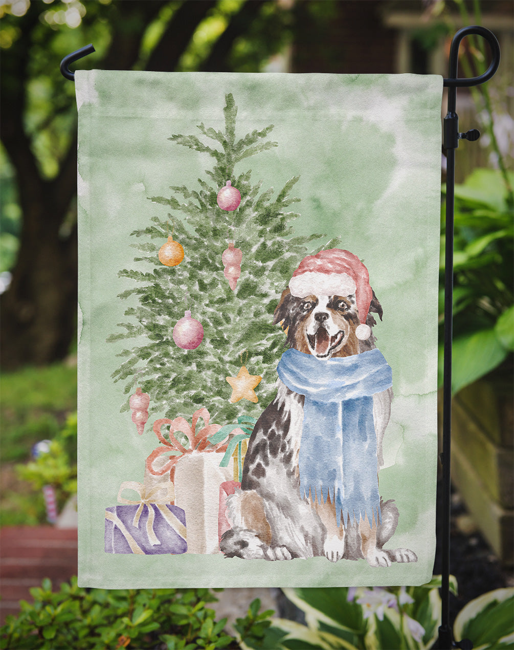 Christmas Australian Shepherd Flag Garden Size  the-store.com.