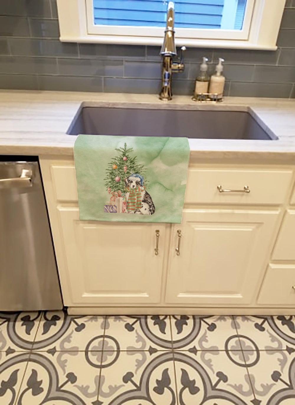 Christmas Australian Shepherd Puppy Kitchen Towel - the-store.com