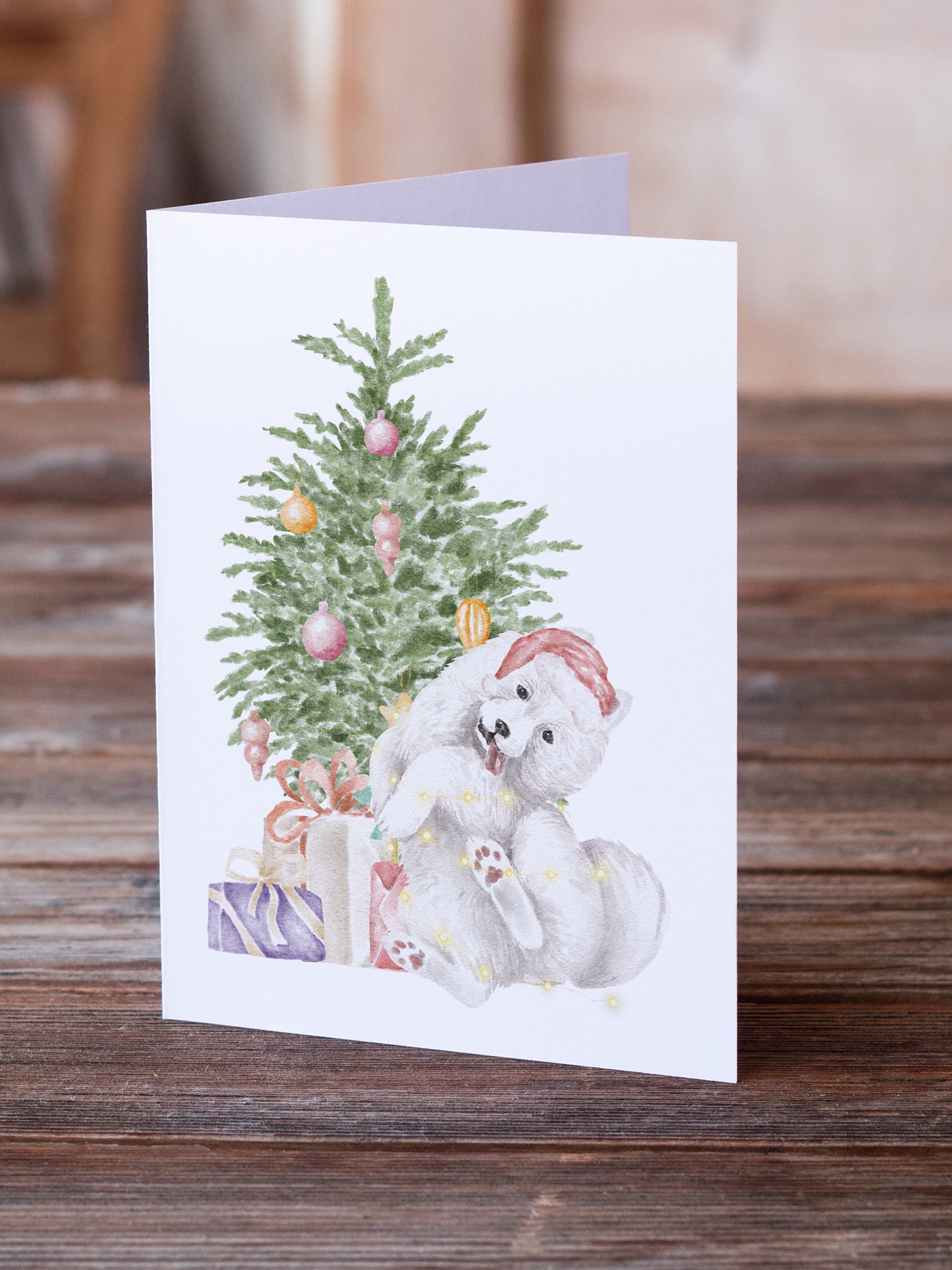 Buy this Christmas Samoyed Caught Up Greeting Cards and Envelopes Pack of 8