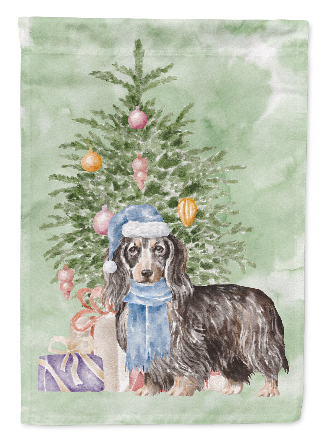 Christmas Dachshund Longhair Black Tan Flag Garden Size  the-store.com.