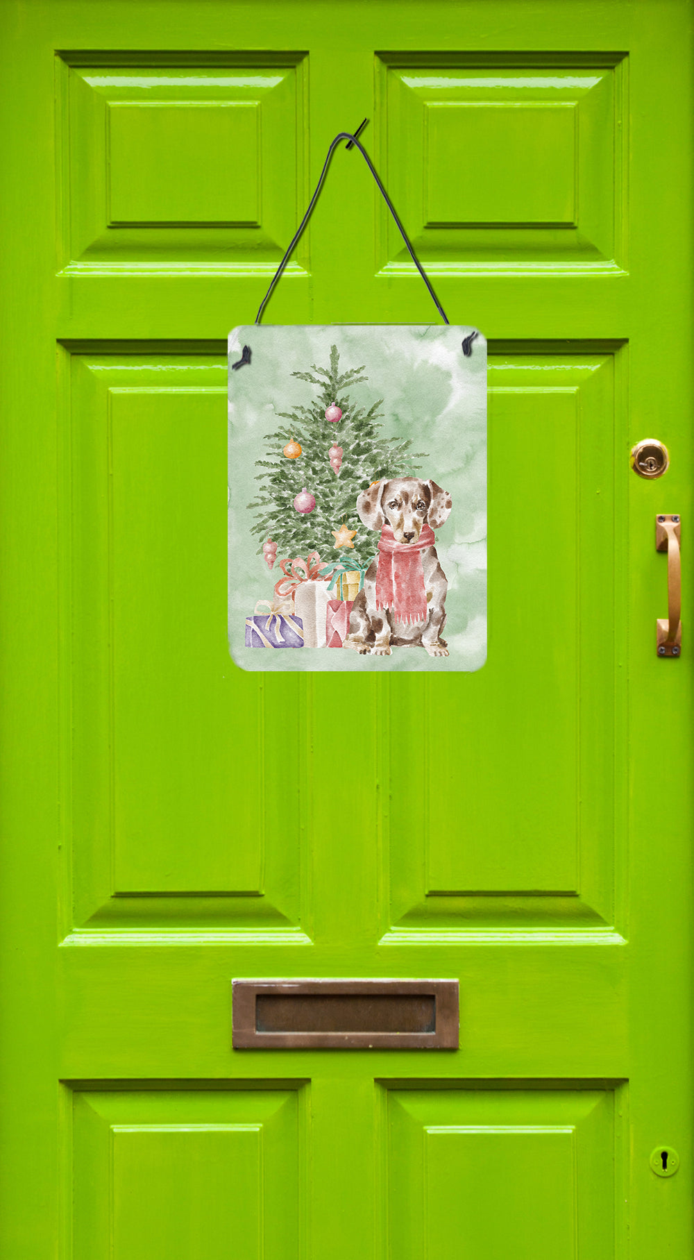 Buy this Christmas Dachshund Chocolate Piebald Dapple  Wall or Door Hanging Prints