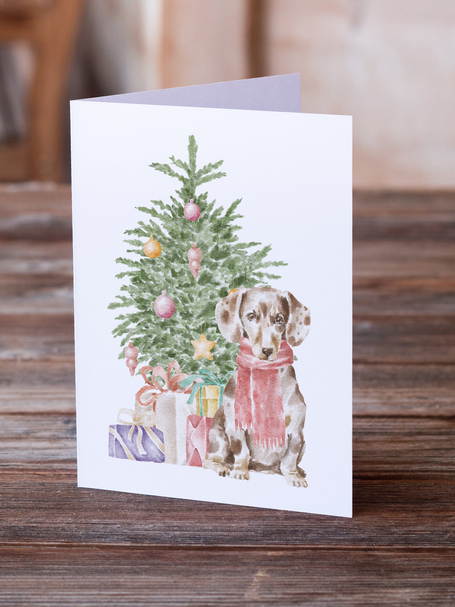 Buy this Christmas Dachshund Chocolate Piebald Dapple  Greeting Cards and Envelopes Pack of 8