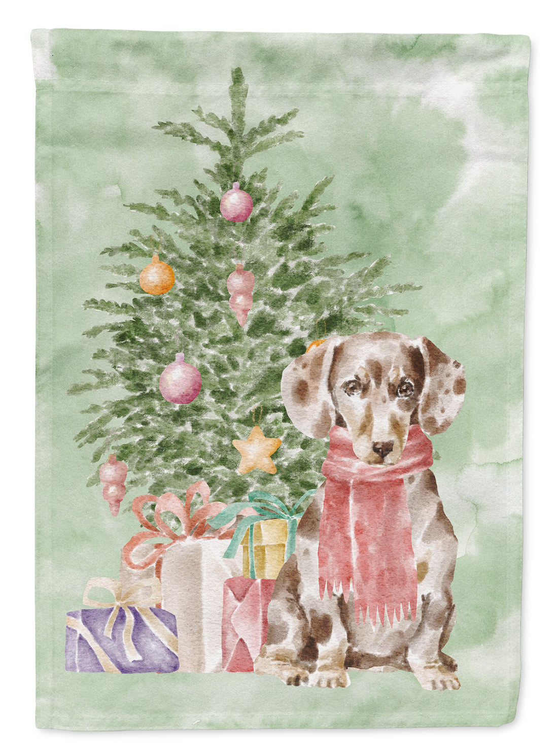 Christmas Dachshund Chocolate Piebald Dapple  Flag Garden Size  the-store.com.