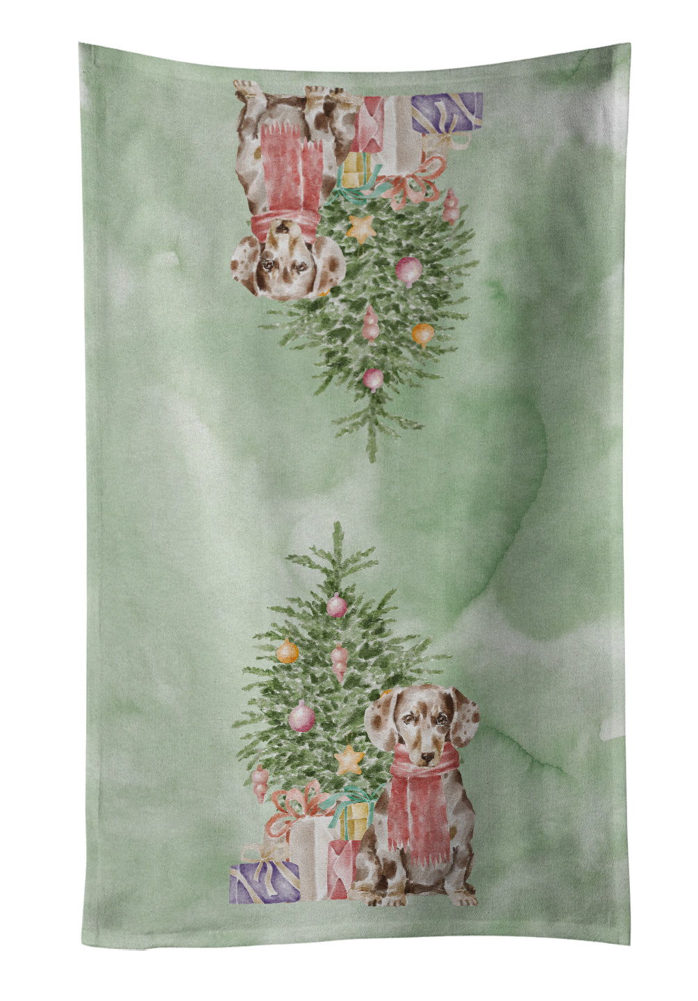 Buy this Christmas Dachshund Chocolate Piebald Dapple  Kitchen Towel