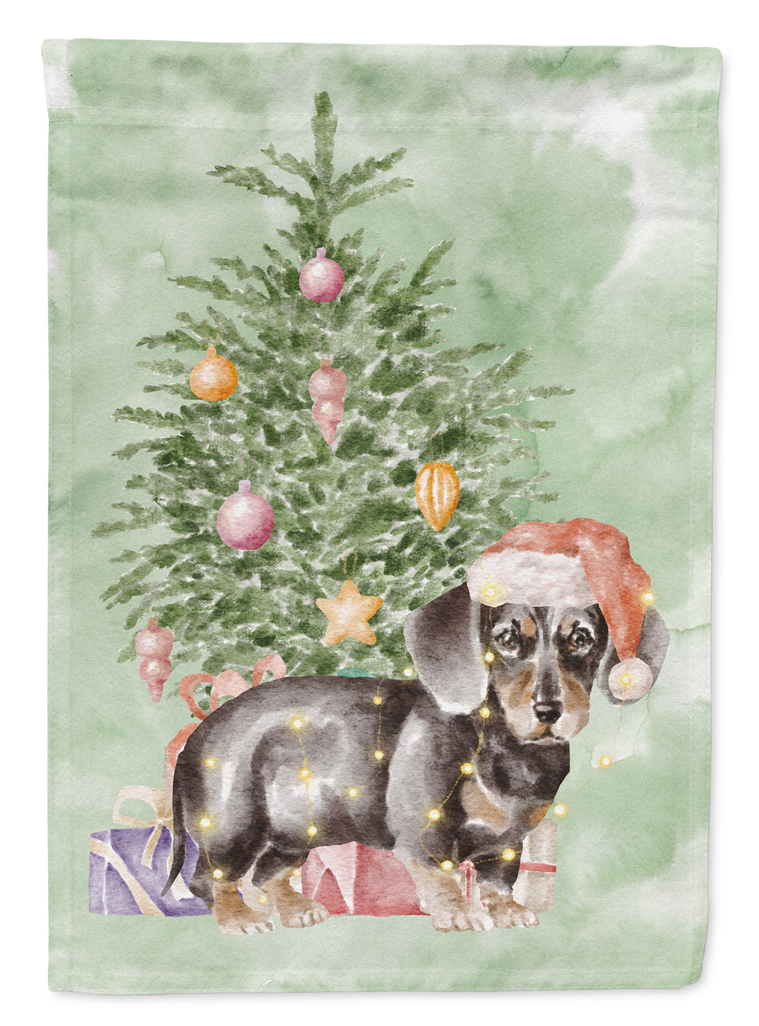 Christmas Dachshund Black Tan Puppy Flag Garden Size  the-store.com.