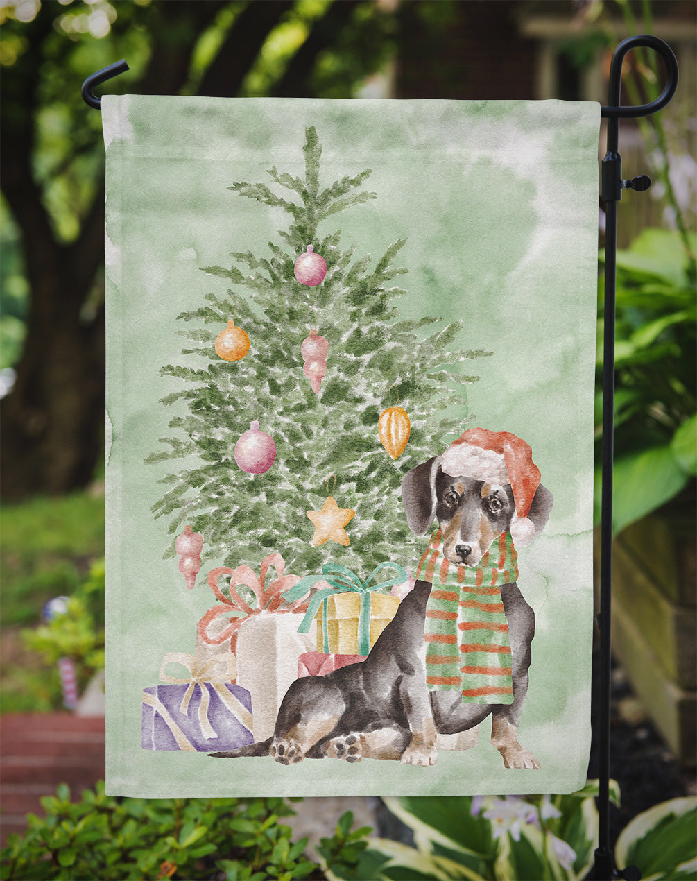 Christmas Dachshund Black Tan Flag Garden Size  the-store.com.