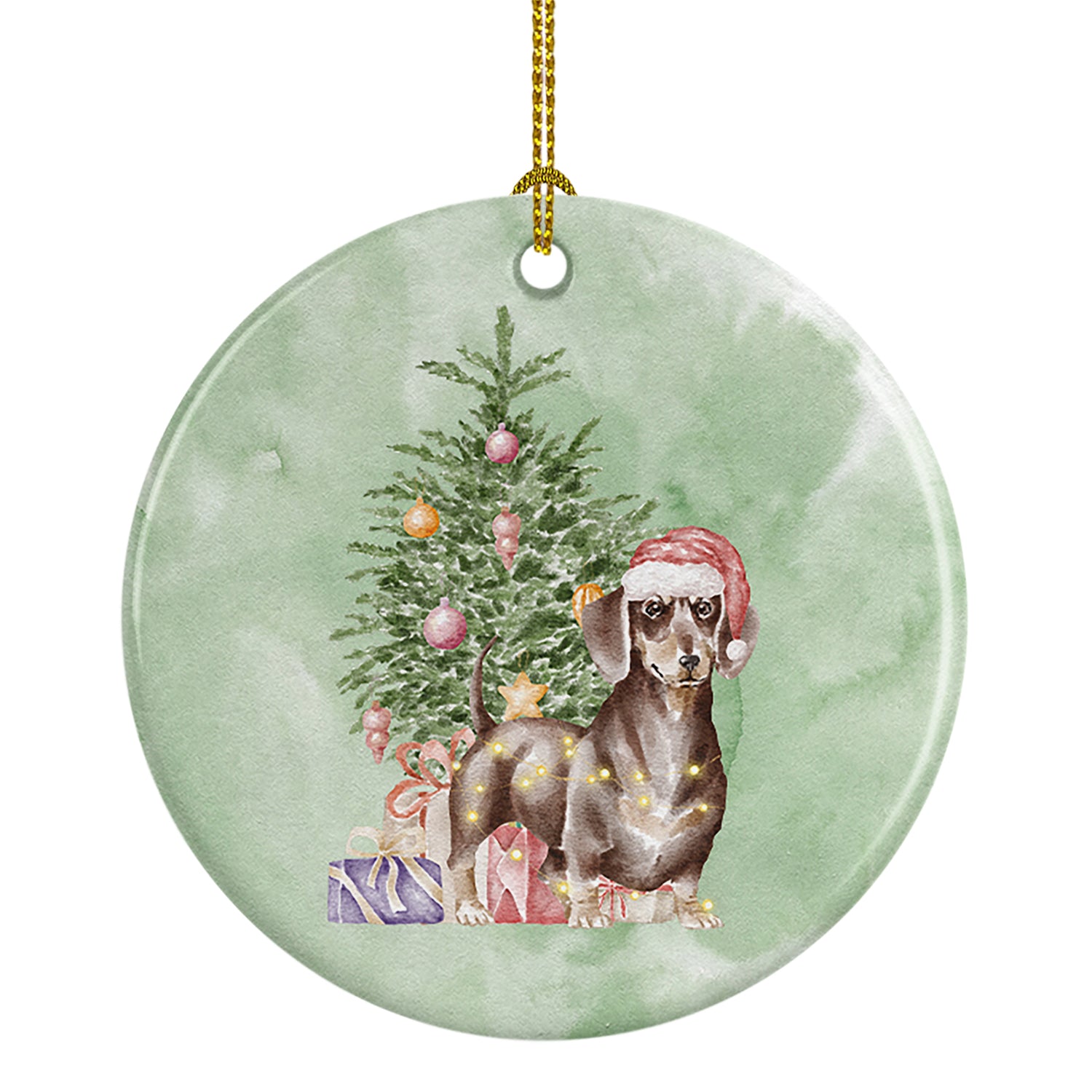 Buy this Christmas Dachshund Chocolate Tan Ceramic Ornament