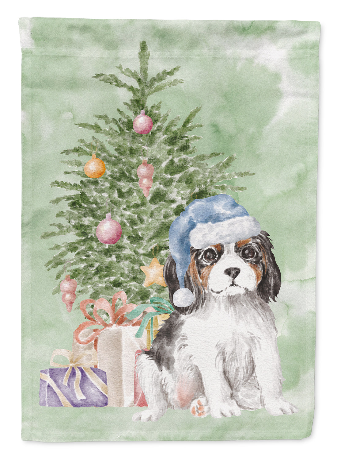 Christmas Cavalier Spaniel Tricolor Puppy Flag Garden Size  the-store.com.