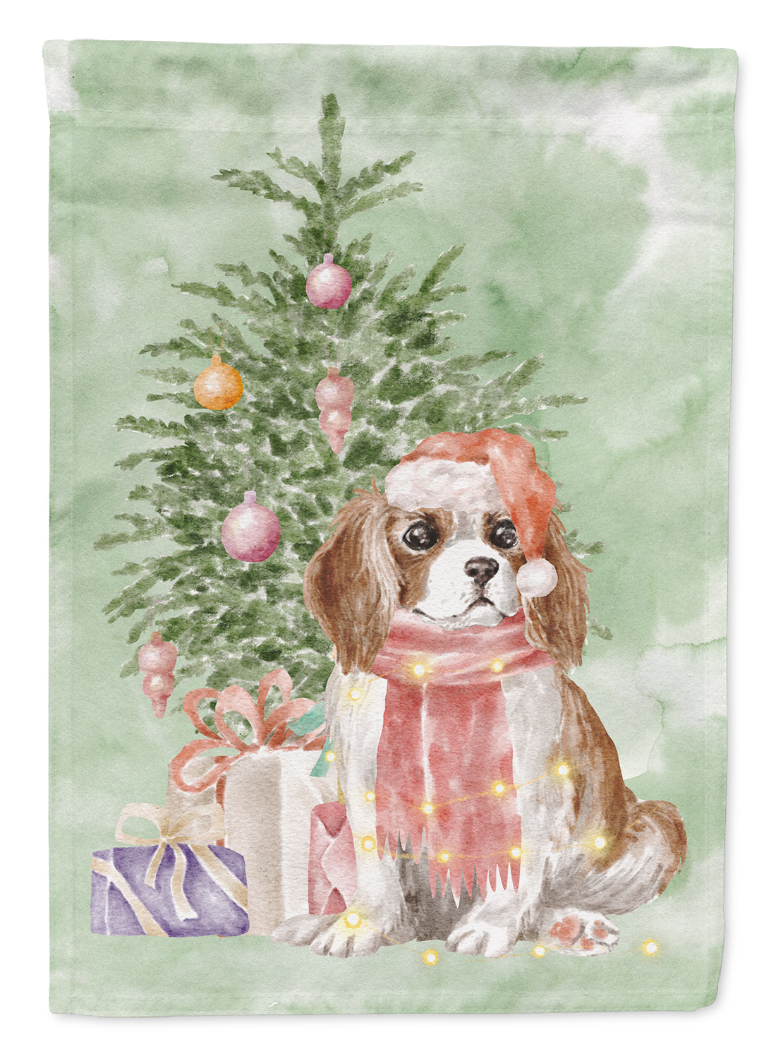 Christmas Cavalier Spaniel Bleheim Puppy Flag Garden Size  the-store.com.