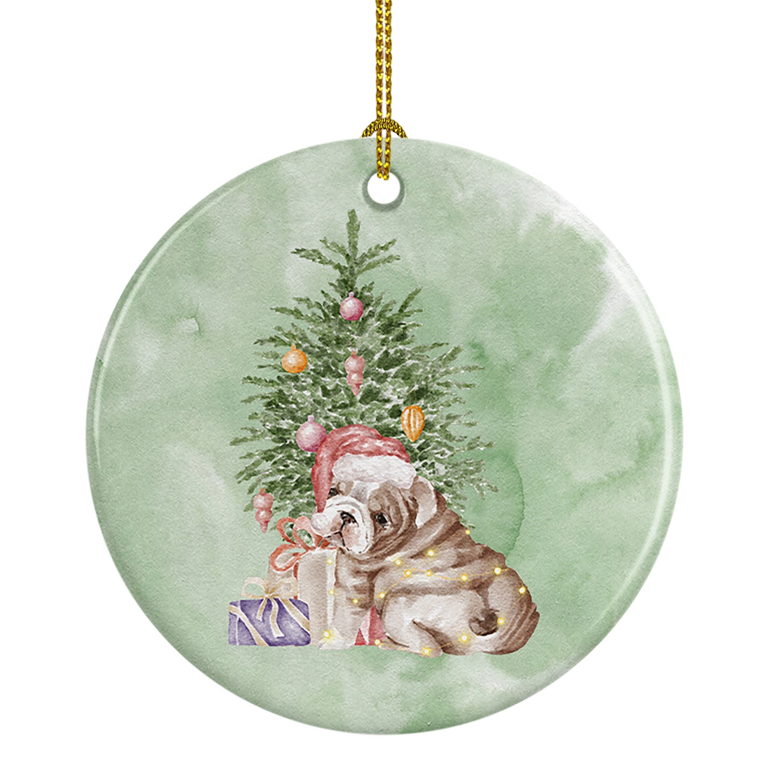 Buy this Christmas English Bulldog Puppy Ceramic Ornament