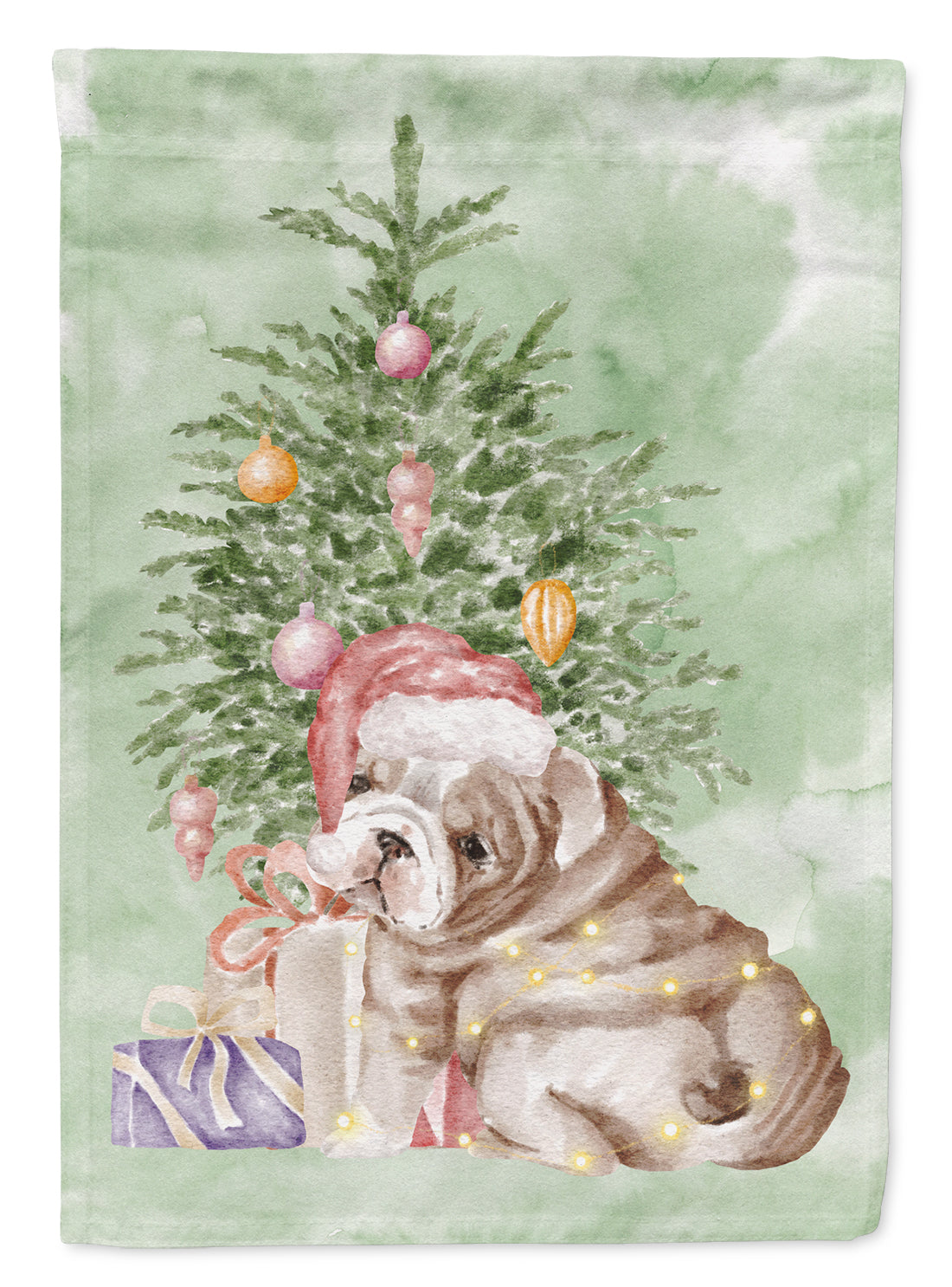 Christmas English Bulldog Puppy Flag Garden Size  the-store.com.