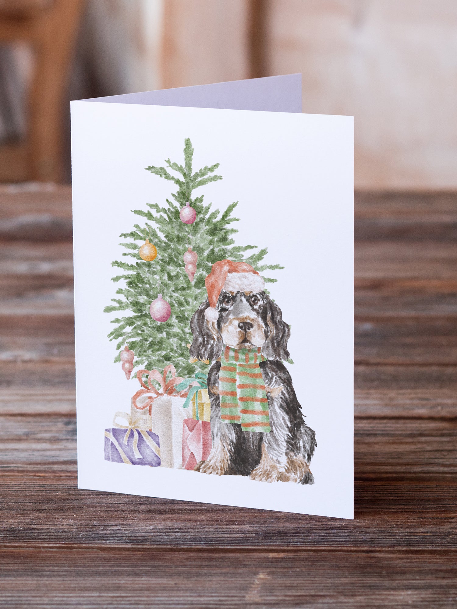 Buy this Christmas English Cocker Spaniel Black Tan Greeting Cards and Envelopes Pack of 8