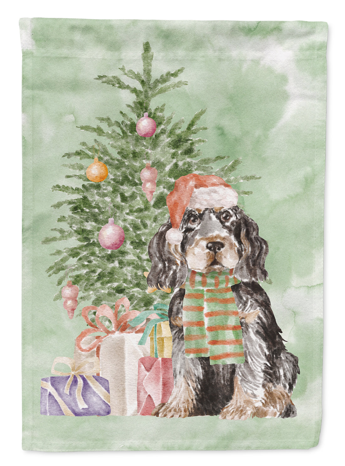 Christmas English Cocker Spaniel Black Tan Flag Garden Size  the-store.com.