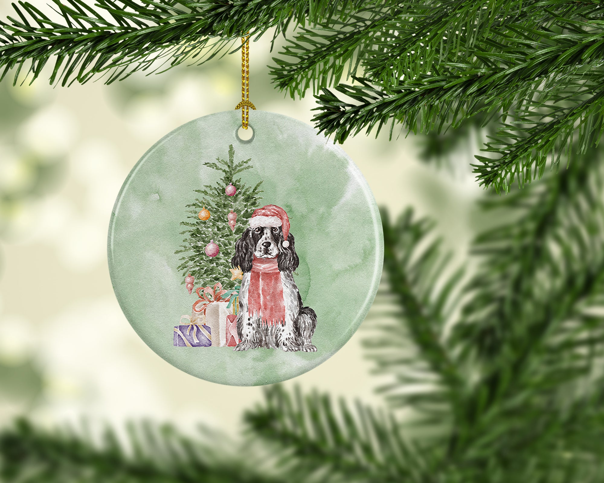 Christmas English Cocker Spaniel Black Parti Ceramic Ornament - the-store.com