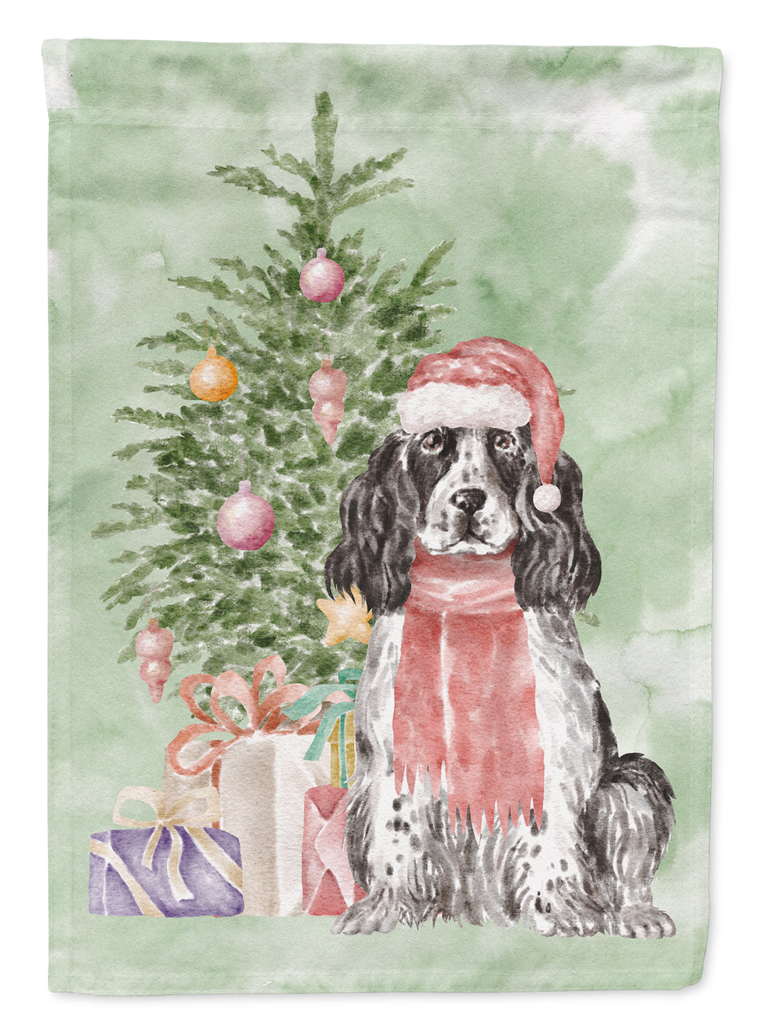 Christmas English Cocker Spaniel Black Parti Flag Garden Size  the-store.com.