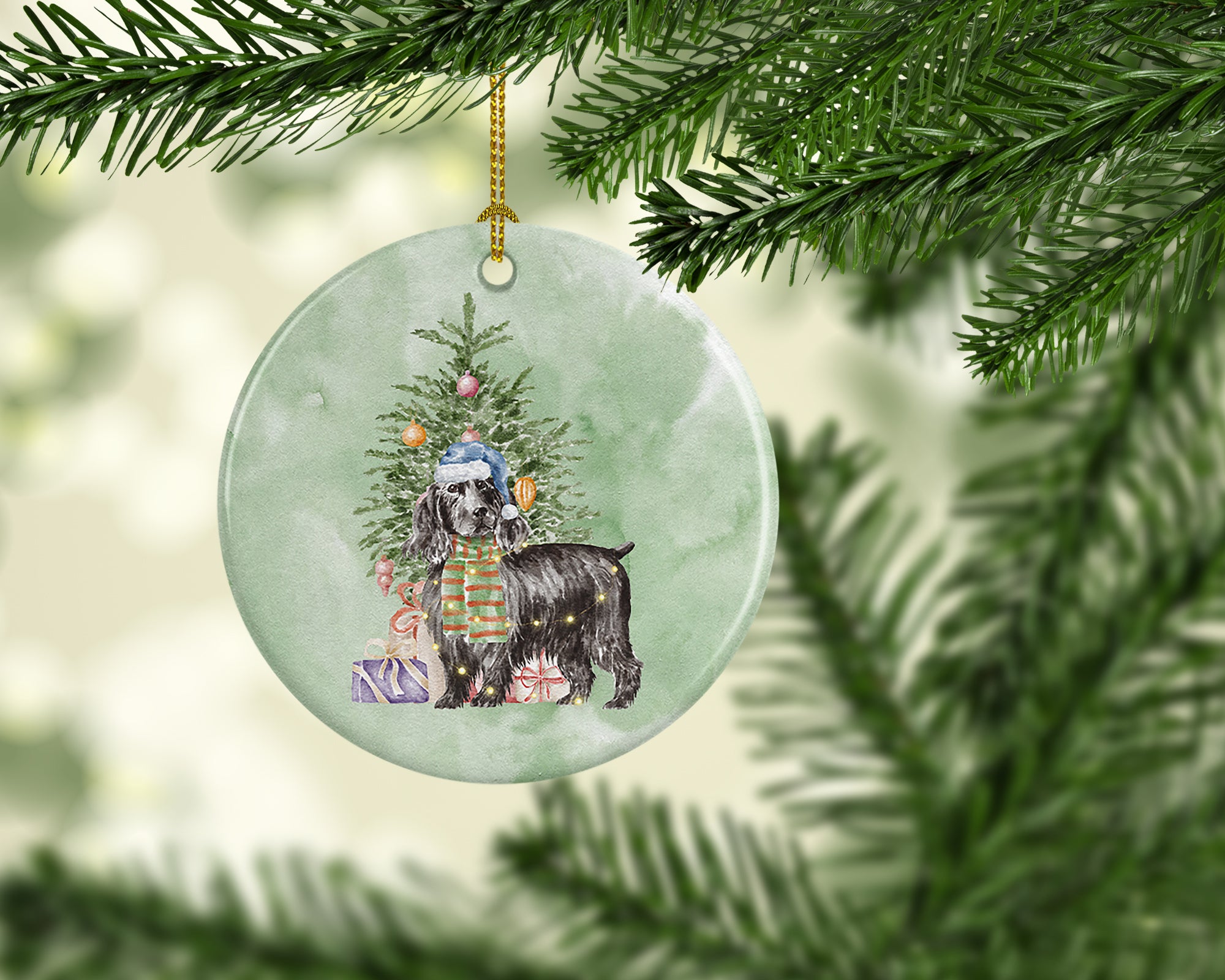 Christmas English Cocker Spaniel Black Ceramic Ornament - the-store.com