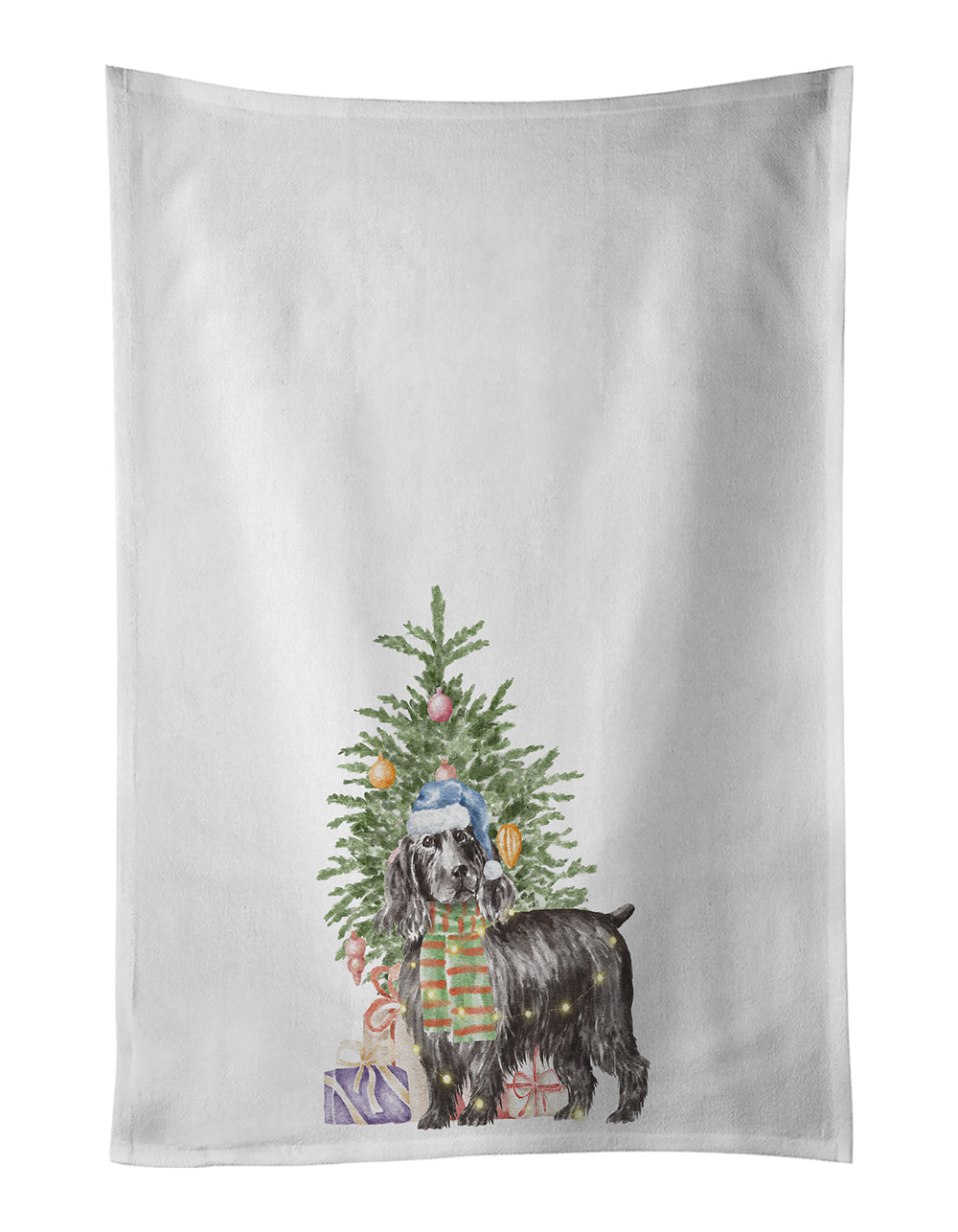 Buy this Cocker Spaniel English Black Christmas Presents and Tree White Kitchen Towel Set of 2