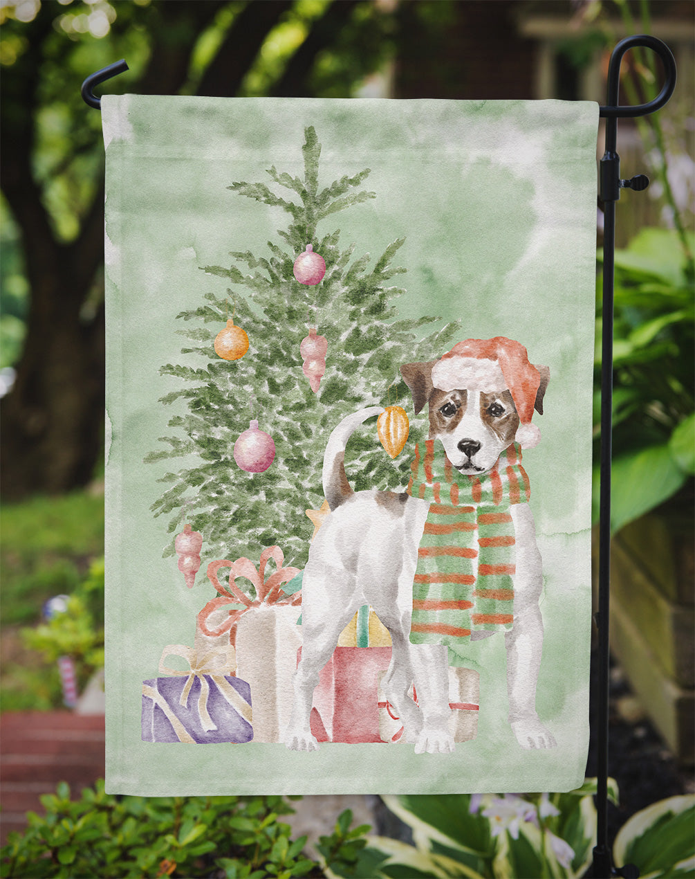 Christmas Jack Russell Terrier Smooth Flag Garden Size  the-store.com.