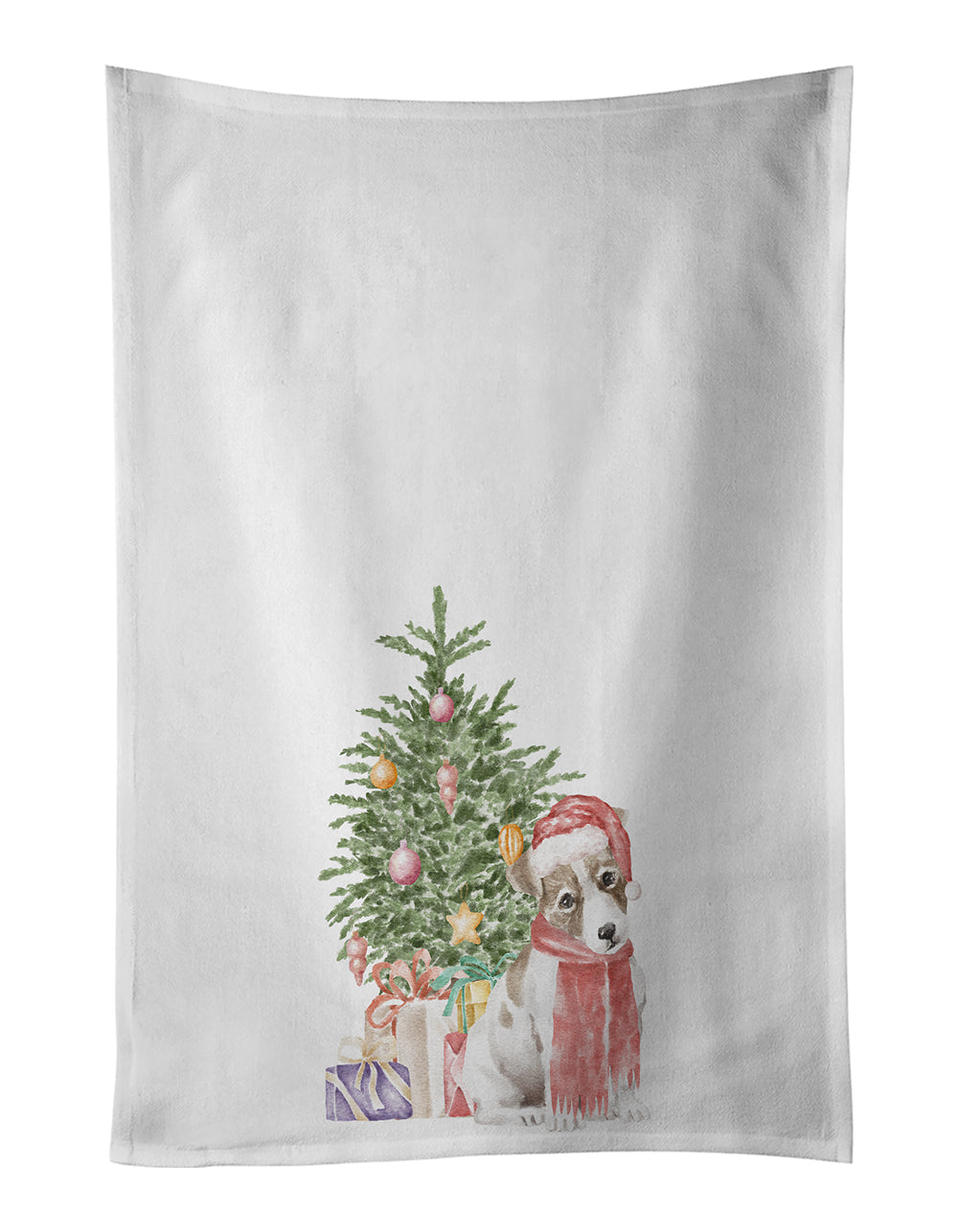 Buy this Jack Russell Terrier Smooth Puppy Christmas Presents and Tree White Kitchen Towel Set of 2