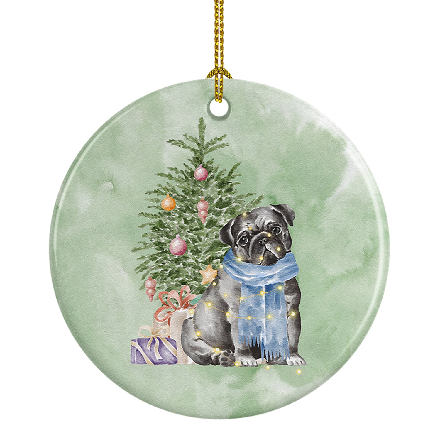 Buy this Christmas Black Pug Ceramic Ornament