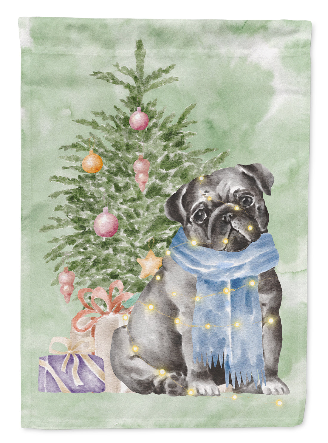 Christmas Black Pug Flag Garden Size  the-store.com.