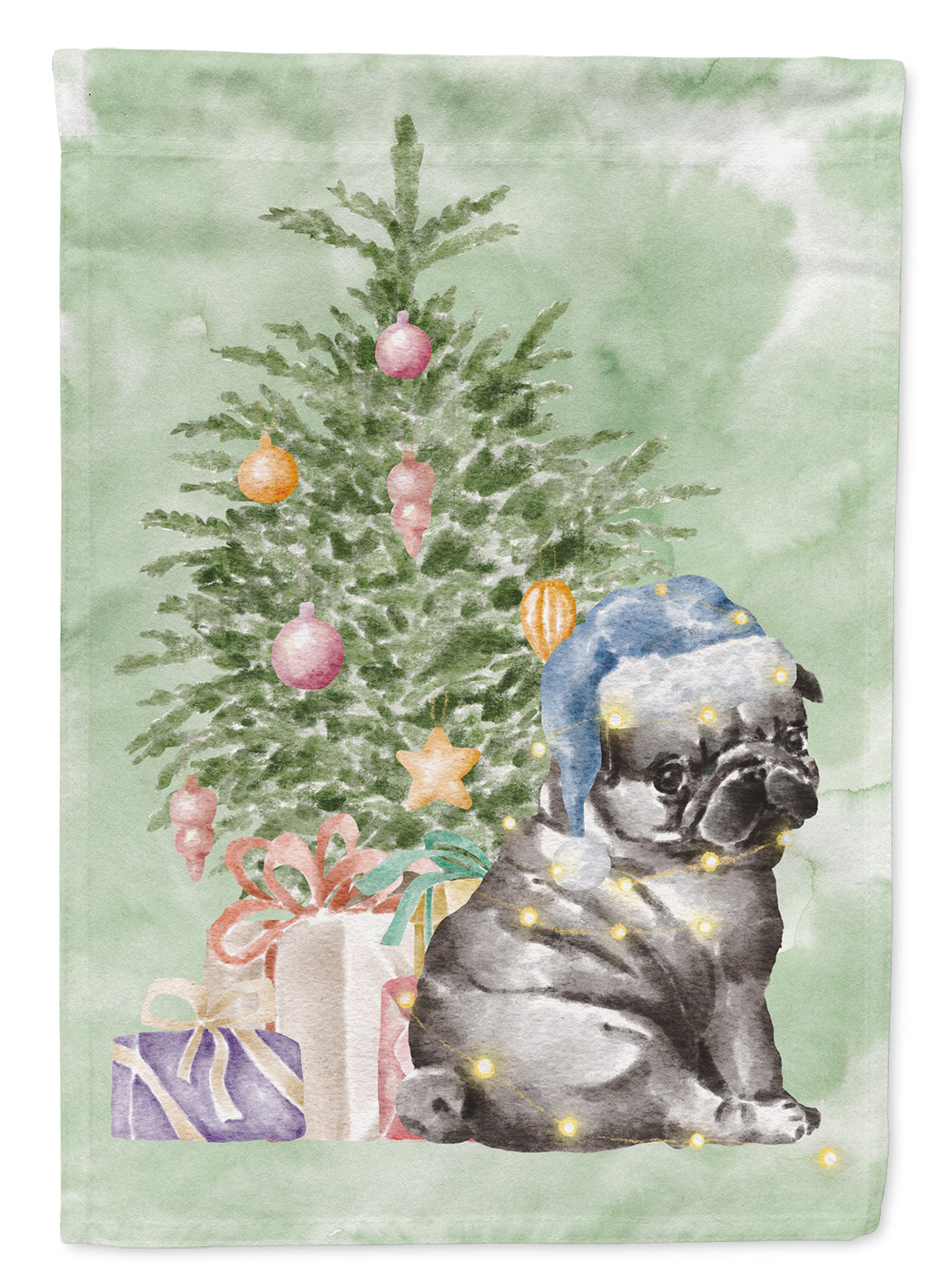 Christmas Black Pug Puppy Flag Garden Size  the-store.com.