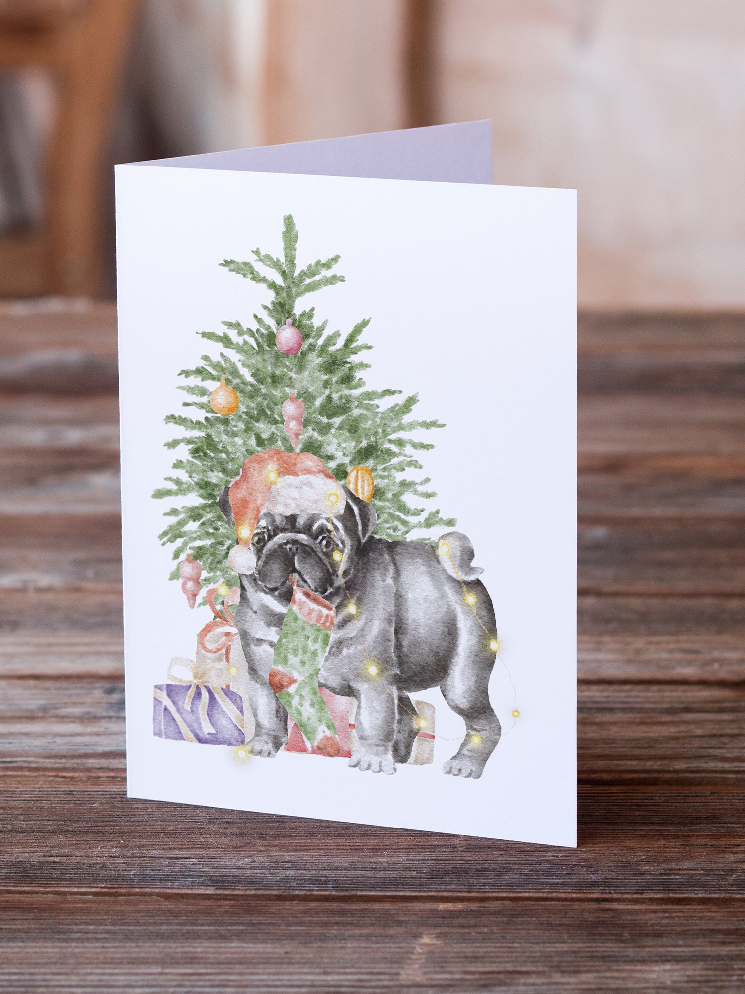 Christmas Black Pug #2 Greeting Cards and Envelopes Pack of 8 - the-store.com